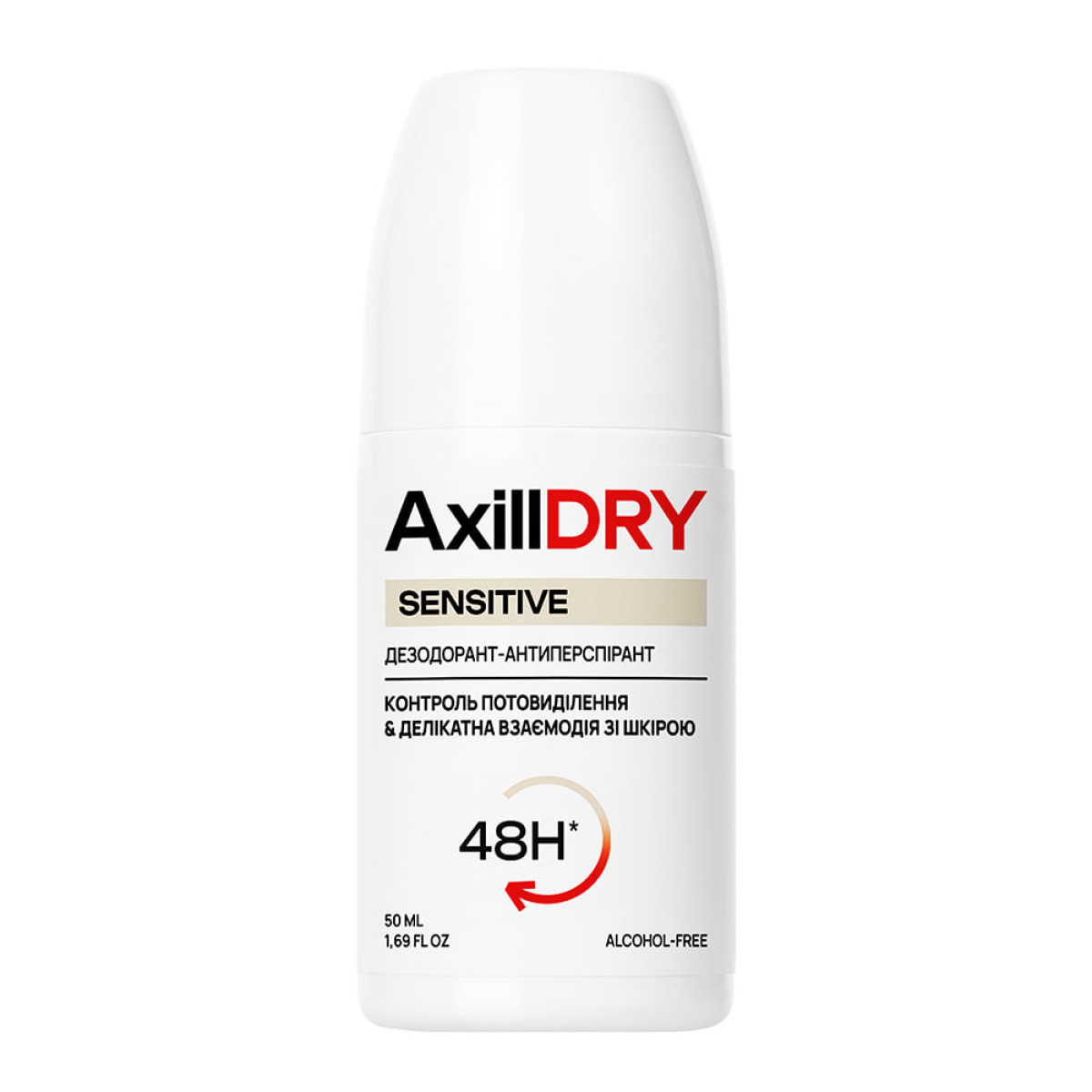 AxillDRY Кульковий дезодорант-антиперспірант Sensitive до 48 годин 50мл-1200x1200